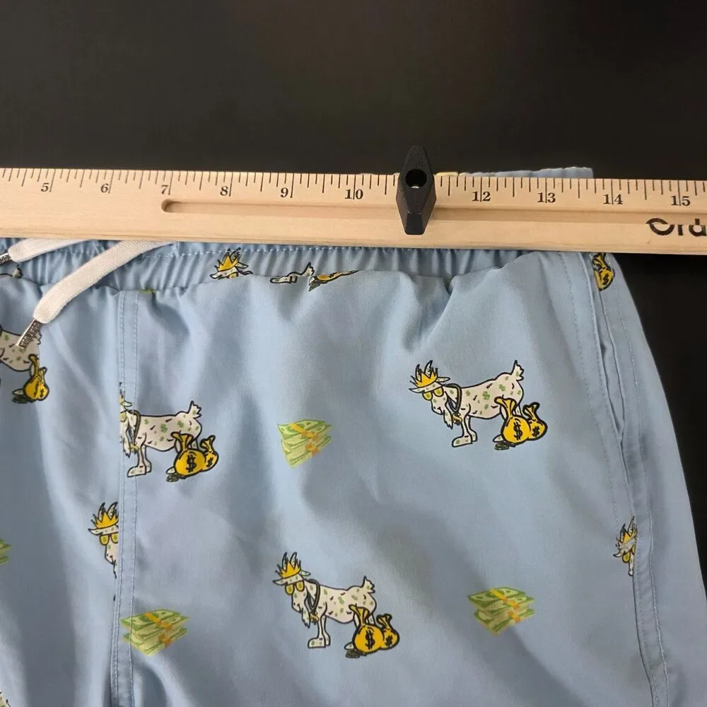 GOAT USA Boys Lined Swim Trunks Money Goat Print Blue Youth XL
